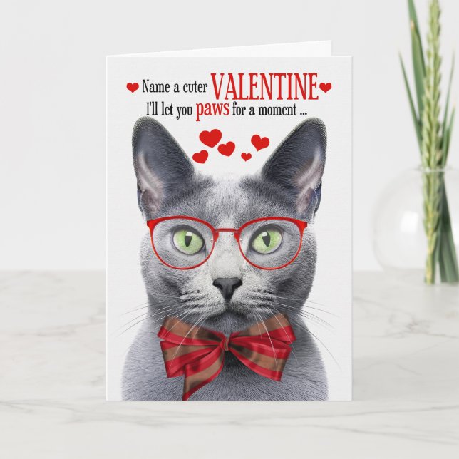 Russian Blue Cat Feline Humor Valentine's Day Holiday Card (Front)