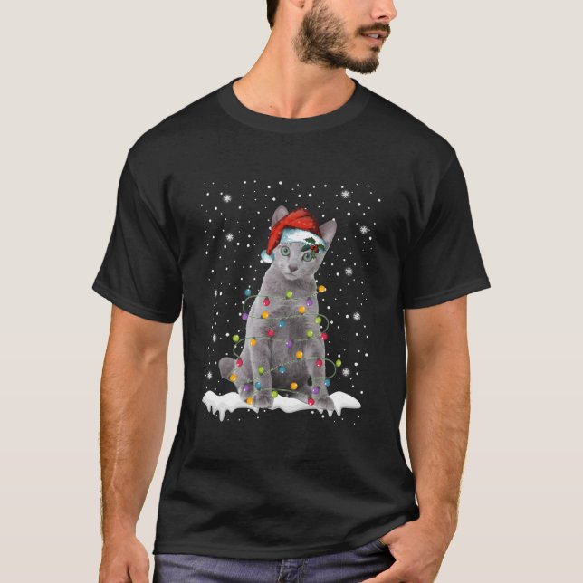 Russian Blue Cat Funny Christmas Lights Sweater Xm (Front)