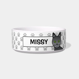 Russian Blue Cat Head, Cat's Name And Paw Pattern Bowl