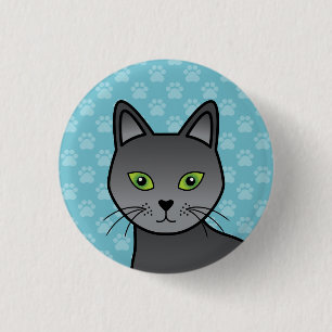 Russian Blue Cat Illustration Face Close-Up Button