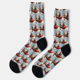 Russian Blue Cat in Sledge Let it Snow Christmas Socks
