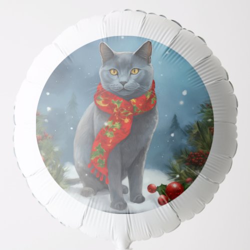 Russian Blue Cat in Snow Christmas Balloon