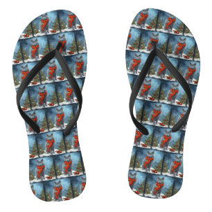 Russian Blue Cat in Snow Christmas Flip Flops