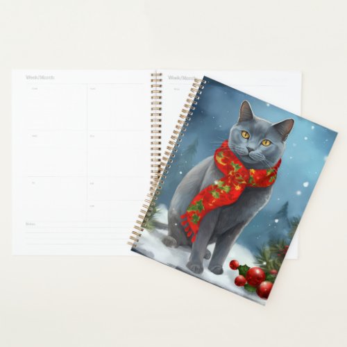 Russian Blue Cat in Snow Christmas Planner