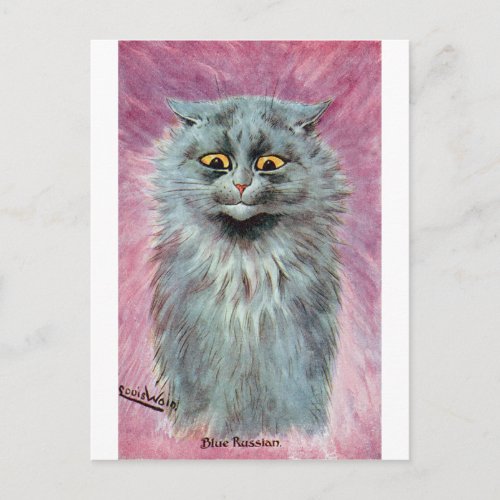 Russian Blue Cat Louis Wain Postcard