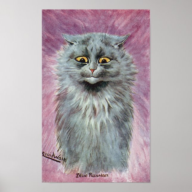 Russian Blue Cat, Louis Wain Poster (Front)
