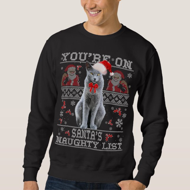 Russian Blue Cat Lover Xmas Ugly Sweater (Front)