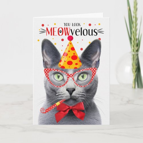 Russian Blue Cat MEOWvelous Birthday Card