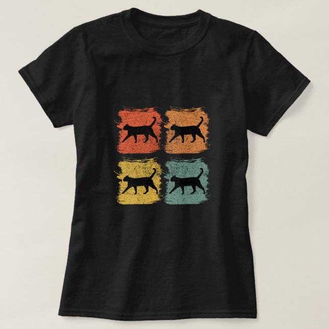 Russian Blue Cat Pet Retro Pop Art Gift T-Shirt (Design Front)