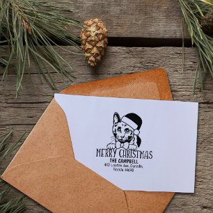 Russian Blue Cat Return Address Christmas  Rubber Stamp