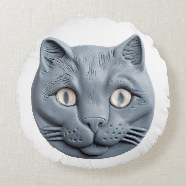 Russian Blue Cat Round Pillow (Front)