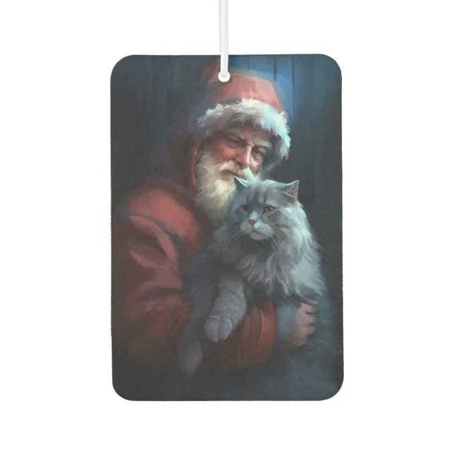 Russian Blue Cat Santa Claus Festive Christmas Air Freshener (Front)