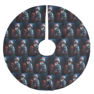 Russian Blue Cat Santa Claus Festive Christmas Brushed Polyester Tree Skirt