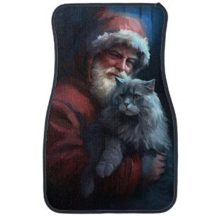 Russian Blue Cat Santa Claus Festive Christmas Car Floor Mat