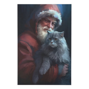 Russian Blue Cat Santa Claus Festive Christmas Faux Canvas Print