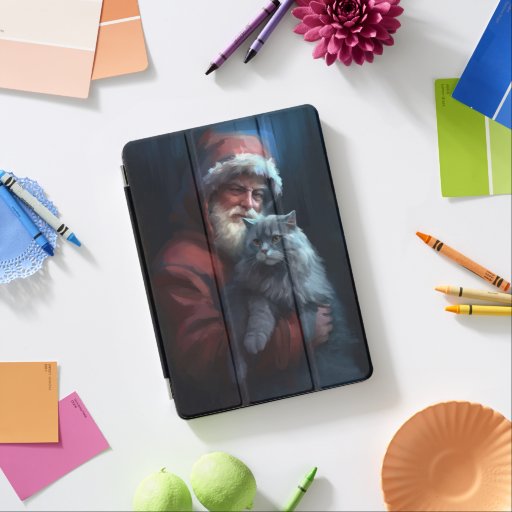 Russian Blue Cat Santa Claus Festive Christmas iPad Air Cover