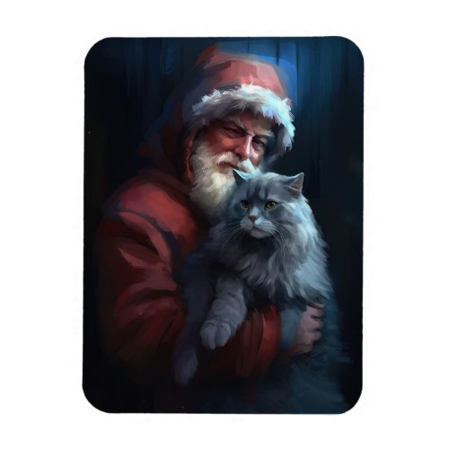 Russian Blue Cat Santa Claus Festive Christmas Magnet