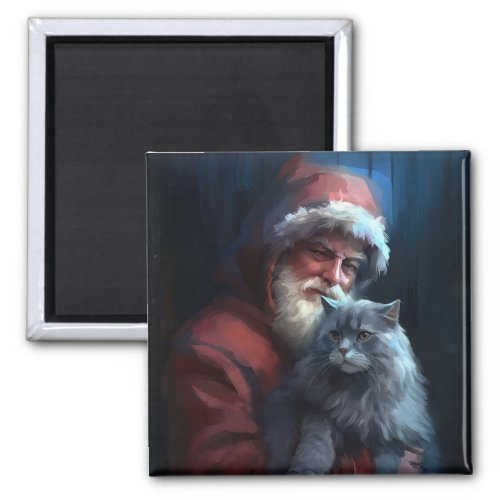Russian Blue Cat Santa Claus Festive Christmas Magnet