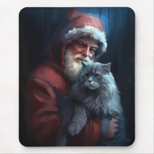 Russian Blue Cat Santa Claus Festive Christmas Mouse Pad