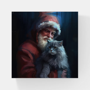 Russian Blue Cat Santa Claus Festive Christmas Paperweight