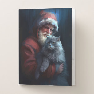 Russian Blue Cat Santa Claus Festive Christmas Pocket Folder