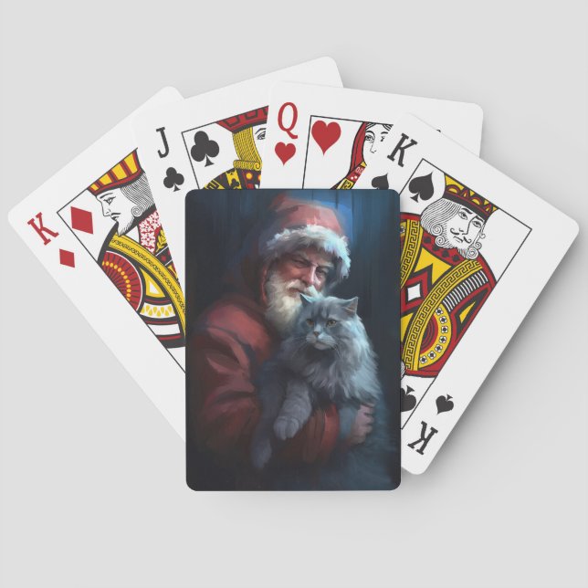 Russian Blue Cat Santa Claus Festive Christmas Poker Cards (Back)