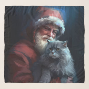Russian Blue Cat Santa Claus Festive Christmas Scarf