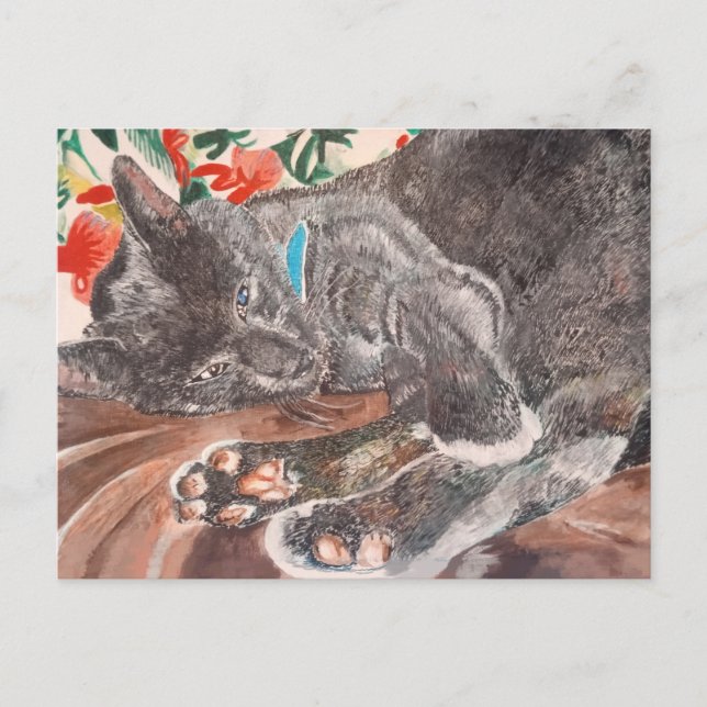 Russian Blue cat shorthair cats gray English Postcard (Front)