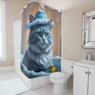 Russian Blue Cat Sloppy Sleepy Cute Funny Shower Curtain