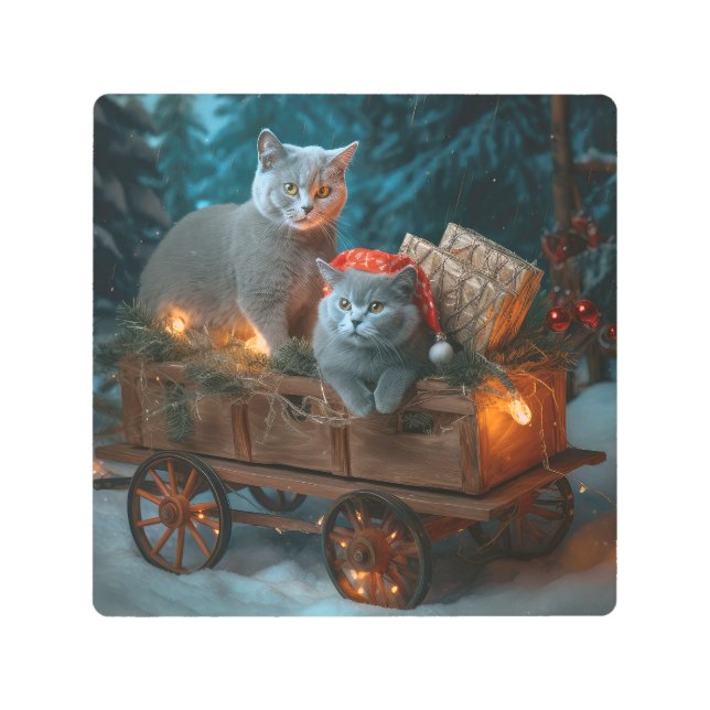 Russian Blue Cat Snowy Sleigh Christmas Decor (Front)