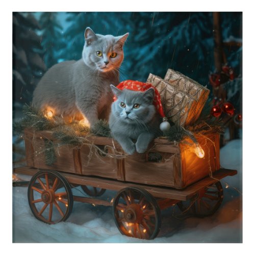 Russian Blue Cat Snowy Sleigh Christmas Decor