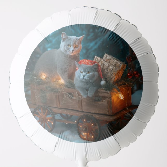 Russian Blue Cat Snowy Sleigh Christmas Decor Balloon (Front)