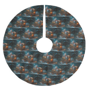 Russian Blue Cat Snowy Sleigh Christmas Decor Brushed Polyester Tree Skirt