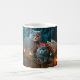 Russian Blue Cat Snowy Sleigh Christmas Decor Coffee Mug