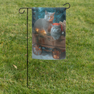 Russian Blue Cat Snowy Sleigh Christmas Decor Garden Flag