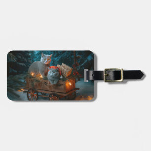 Russian Blue Cat Snowy Sleigh Christmas Decor Luggage Tag