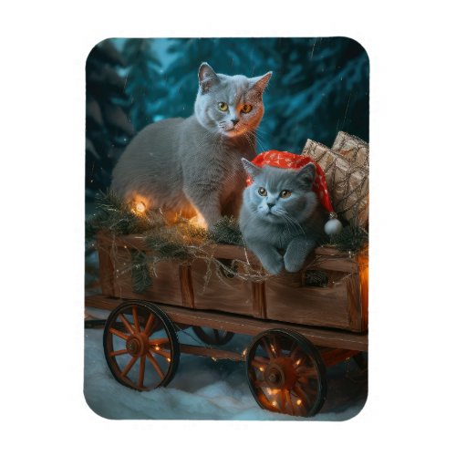Russian Blue Cat Snowy Sleigh Christmas Decor Magnet