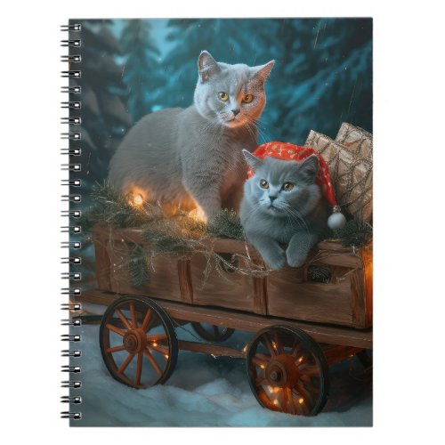 Russian Blue Cat Snowy Sleigh Christmas Decor Notebook