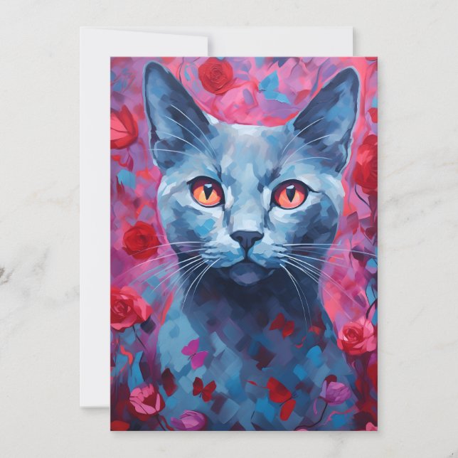 Russian Blue cat Valentine's day  Holiday Card (Front)