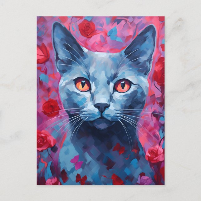Russian Blue cat Valentine's day  Postcard (Front)
