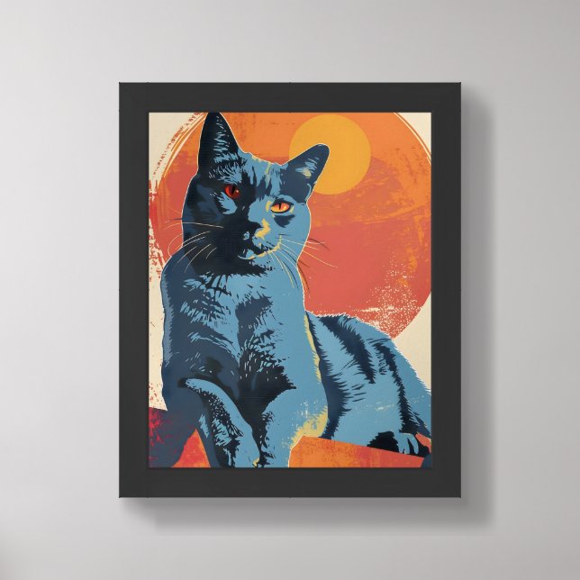 Russian Blue Cat Vintage Art Framed Art (Framed Front)