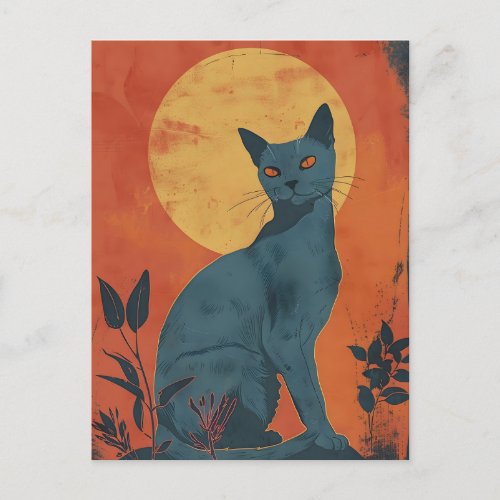 Russian Blue Cat Vintage art Postcard