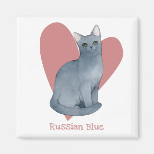 Russian Blue Cat Watercolor Kitty Pink Heart Magnet