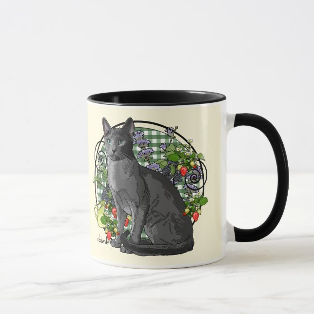 Russian Blue Cat with Berries Mug (Right)