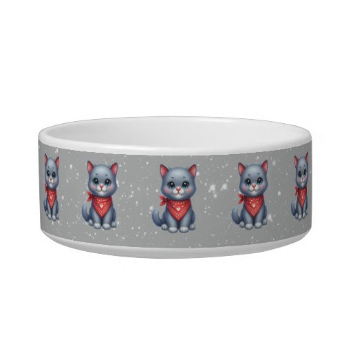 Russian Blue Cat With Red Bandana Bowl