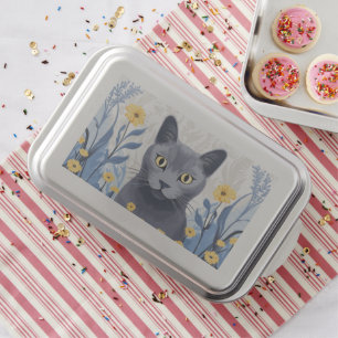 Russian Blue Cat Yellow Flowers Cake Pan