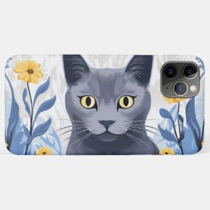 Russian Blue Cat Yellow Flowers iPhone 11 Pro Max Case