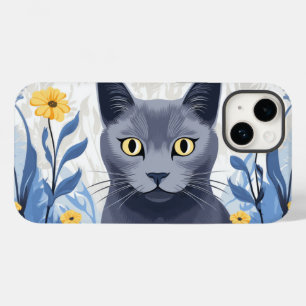 Russian Blue Cat Yellow Flowers Case-Mate iPhone 14 Case