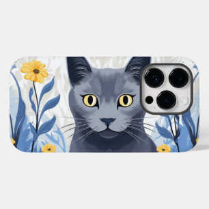 Russian Blue Cat Yellow Flowers Case-Mate iPhone 14 Pro Case