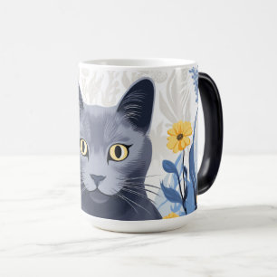 Russian Blue Cat Yellow Flowers Color Morph Mug